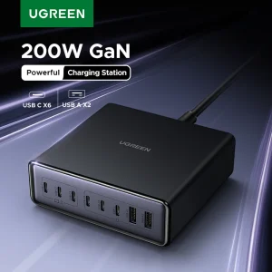UGREEN 200W GaN Caricabatterie 8 in 1 Desktop Laptop Supporto di ricarica rapida per iPhone 17 16 15 Pro Max MacBook Air Xiaomi Samsung Tablet