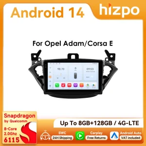 Autoradio 9 ” Hizpo 2Din Android14 per Opel Adam Corsa E Snapdragon 6115 4G BT Auto CarPlay Navigazione GPS DSP RDS SWC 360 ° CAM