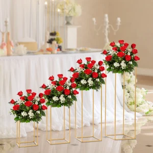 Set di supporti per fiori da matrimonio in oro da 4 pezzi, vaso da fiori alto in metallo, supporto per fiori, centrotavola geometrico, per la decorazione di eventi domestici