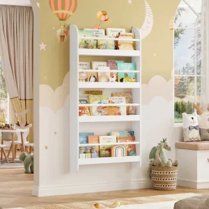 Getone libreria per bambini libreria per bambini mensole a parete scaffale portaoggetti a 4 livelli 113x59x12cm bianco