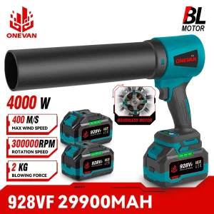 ONEVAN 400M/s Soffiatori Turbo elettrici senza spazzole 300000RPM Soffiatore per foglie portatile Strumento per soffiare polvere per batteria Makita 18V