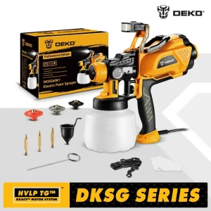 Pistola a spruzzo DEKO HVLP con luce a LED e 3 ugelli 1200ml spruzzatore di vernice elettrico ad alta potenza di grande capacità per la casa fai da te