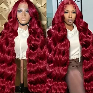 44 46 pollici 99j Borgogna 13×4 13×6 Onda Del Corpo HD Parrucca Anteriore Del Merletto Dei Capelli Umani 200% Densità Pre Pizzicato Parrucche Anteriori Del Merletto Nodo Candeggiato