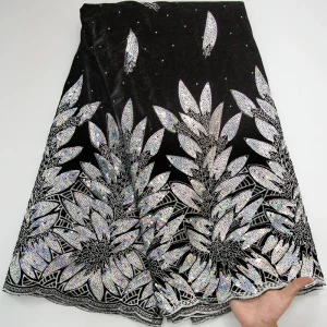 SJD LACE Tessuto di pizzo con paillettes in velluto francese 2025 Tessuto di pizzo africano in velluto di alta qualità Tessuto con paillettes nigeriane per le donne A3576