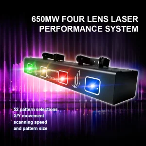 Proiettore laser a quattro colori RGBY a quattro lenti, luce per feste in discoteca DJ, luce laser DMX per decorazioni natalizie, adatto per DJ KTV Discoteca
