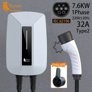 Feyree Caricabatterie EV Type2 Spina EVSE Wallbox 32A 7KW Presa IEC62196-2 Cavo monofase da 5 m Stazione di ricarica per montaggio a parete per auto elettrica