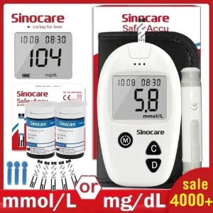 Sinocare Safe-Accu Misuratore di glicemia Kit glucometro Tester per il diabete 50/100 Strisce reattive Lancette Monitor medico dello zucchero nel sangue
