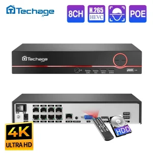 Techage H.265 8CH 4MP 5MP 8MP 1080P 4K POE NVR Audio bidirezionale Sorveglianza di sicurezza NVR Fino a 16CH Per POE Telecamera IP CCTV Video