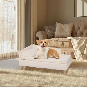 Letto rialzato per animali domestici, sgabello nordico per animali domestici con imbottitura accogliente impermeabile, divano letto per animali con robuste gambe in legno per gattini per cani di