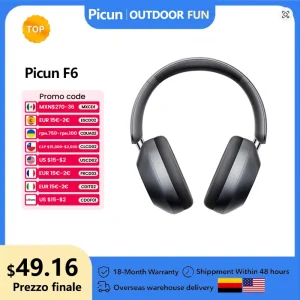 Picun F6 Cuffie wireless con cancellazione attiva del rumore Monitoraggio della testa Audio 3D 40mm Cuffie Bluetooth ANC ad alta risoluzione Controllo APP HIFI