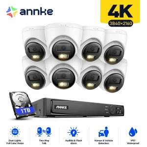 ANNKE 8CH 8MP HD POE CCTV sistema di telecamere di sicurezza Smart Home videosorveglianza Kit NVR Audio bidirezionale Set di telecamere IP 4K per esterni