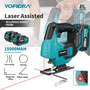 Seghetto alternativo elettrico YOFIDRA Brushless da 19 mm con laser a infrarossi, velocità variabile, multifunzione, compatibile con batteria Makita 21V.