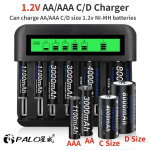 Caricabatterie rapido LCD USB PALO per caricabatterie AA AAA C D da 1.2 Volt 8 slot per batteria ricaricabile 1.2 V AA AAA SC C D NIMH NICD