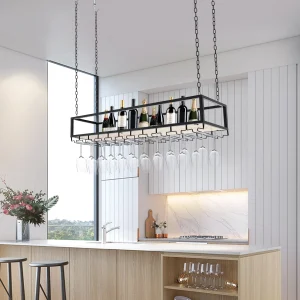 Portabottiglie vintage da appendere con supporto in vetro, montaggio a soffitto industriale regolabile, mensola per bottiglie di vino sospese 100/110/120 cm DHL NUOVO