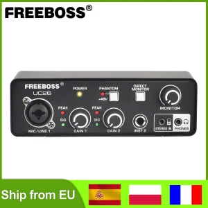 FREEBOSS Registrazione Stereo Interfaccia Audio Chitarra ASIO4ALL Monitor Ingresso 3 Canali Scheda Audio USB Esterna 48V per Studio UC26