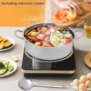 Pentola calda a doppio sapore ad angolo retto in acciaio inossidabile 304 argento da 32 cm/con pentola a cucchiaio con coperchio in vetro per cucine in hotel