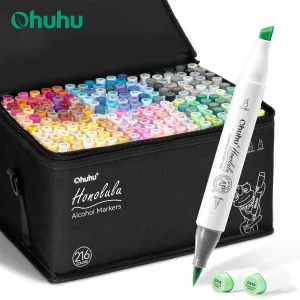 Ohuhu Honolulu 216 colori pennarelli set pennarelli per alcol artistici riutilizzabili doppia punta schizzi disegno manga materiale scolastico d’arte