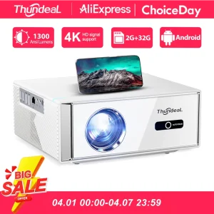 Proiettore ThundeaL TD95W 4K Full HD 1080P Android WIFI LED, Proiettore Portatile TD95 per Esterni, Videogiochi, Home Theater, Cinema