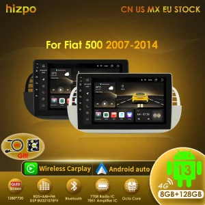 Hizpo 9 ”Android 13 8 + 128G Autoradio Stereo Per Fiat 500 Con Navigazione GPS Controllo Volante Multimediale Carplay e Auto BT