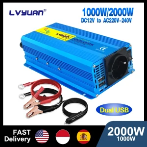LVYUAN Inverter a onda sinusoidale pura 2000W DC 12V 24V a AC 110V 220V Potenza continua 2000W con inverter LED