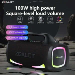 Altoparlante Wireless Zealot S79 100W, altoparlante Subwoofer portatile da esterno, qualità del suono Hifi, doppio accoppiamento, ricarica rapida, 24000mAh.