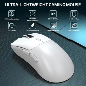 Mouse da gioco Wireless R1, connessione Tri-Mode (2.4G/cablato/BT5.2), Design leggero 55g, sensore ottico DPI 18K, HUYU 20 milioni Ke