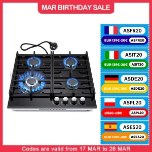 Piano cottura da incasso TopStrong a 4 fuochi in vetroceramica a gas naturale Piano cottura a gas Propanga EUGCT-B04