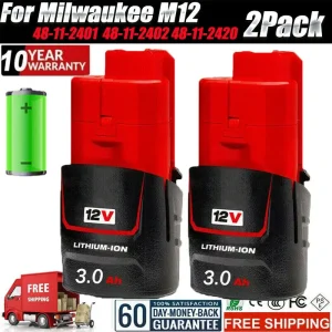 Batteria da 3000 mAh per Milwaukee M12 al litio M12B2 M12 XC 48-11-2430 48-11- 241148 -11-2401 Batterie per utensili MIL-12A-LI