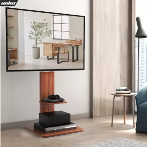 Supporto TV da pavimento in legno, supporto universale per TV LCD da 32-65 pollici, regolabile in altezza e gestione dei cavi max VESA 600x400mm