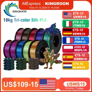 Stampante 3D con filamento PLA tricolore in seta KINGROON 1,75 mm 1 kg/rotolo Filamento PLA in seta Materiale plastico Stampa 3D Colore speciale