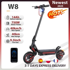 iScooter W8 Scooter elettrico da 9,3 pollici 48V 14Ah 750W Motore 30-40 km Gamma massima 40 km/h Velocità massima Doppia sospensione E Scooter con app