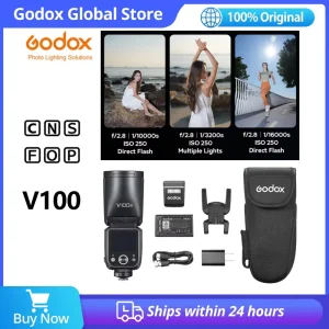 Flash per Fotocamera Godox V100 C/N/S/F/O TTL con Testa Rotonda 100Ws V100S V100C V100N V100F Speedlight per Canon Nikon Sony Fujifilm Olympus