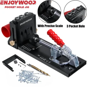 ENJOYWOOD XK4 Kit di maschere per fori tascabili con maschera per tasselli per fori inclinati per la lavorazione del legno con guida per punte da trapano da 9,5 mm per mobili perforatrici