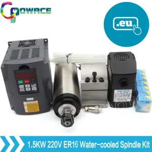 【Stock DE】 Motore e kit mandrino raffreddato ad acqua da 1,5KW 220V Mandrino raffreddato ad acqua ER16 e convertitore di frequenza da 1,5KW e altre parti