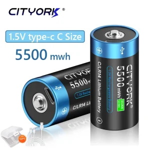 CITYORK 1.5V R14 LR14 Batteria ricaricabile Batterie taglia C Li-ion Tipo-C Ricarica USB per torcia elettrica Fornello a gas 100% originale