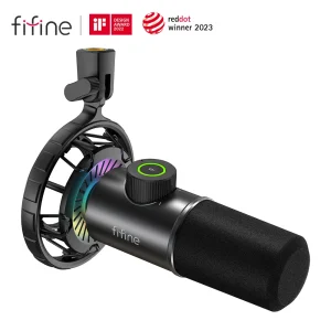 FIFINE Microfono dinamico per Windows e laptop, microfono USB per giochi con pulsante Tap-to-Mute/luce RGB/jack per cuffie -K658