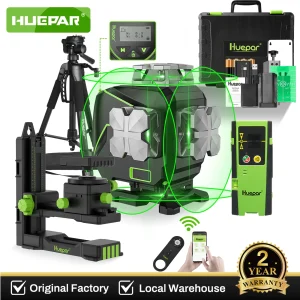 Huepar 4D 16 Linee Livello Laser S04CG Strumento di Livello a Linea Trasversale Verticale Orizzontale Autolivellante con Telecomando, Rilevatore, Treppiede e LCD