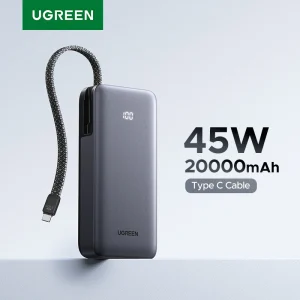 UGREEN 45W 20000mAh Cavo integrato di tipo C Power Bank per Samsung S25 Ultra PPS Batteria a ricarica rapida Caricabatteria esterno