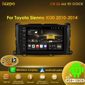 Hizpo Per Toyota Sienna XL30 2010-2014 Autoradio Lettore Video Multimediale di Navigazione Stereo GPS Android Auto Carplay 8G + 128GB RDS