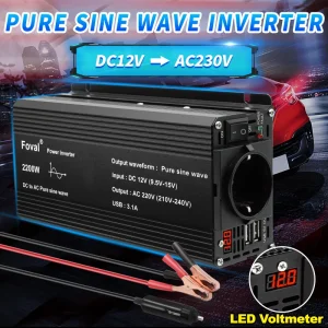 Convertitore di trasferimento di tensione con onda sinusoidale pura DC 12V a AC 220V 230V 1500W/2200W/2600W/3000W Presa UE Accessori auto