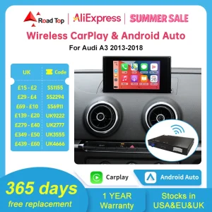 CarPlay wireless Android Auto per Audi A3 8v Q2 8P 2013-2018, con funzione Mirror Link AirPlay Bluetooth USB per retromarcia