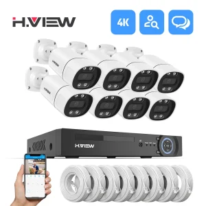 H.View 4K 5Mp 8Mp poe Sistema di telecamere di sicurezza CCTV Kit di videosorveglianza domestica 8Ch Nvr Audio Telecamera IP esterna App xmeye