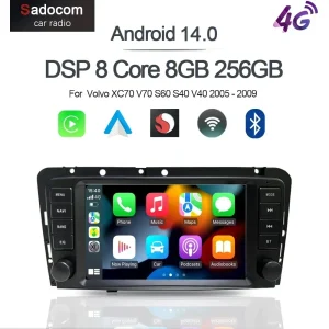 CHSTEK Autoradio Android 14.0 da 8 pollici con Carplay, 8G+128G, 8 Core, GPS, Wi-Fi, Multimedia per Volvo XC70 V70 S60 S40 V40 2005 – 2009