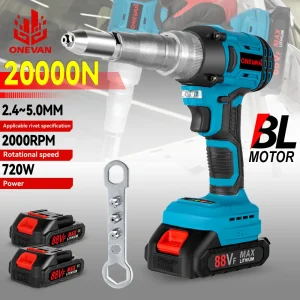 20000N Pistola per rivetti elettrica senza spazzole 720W 2.4-5.0mm Cordless Rivet Nut Gun Trapano Inserto Strumento di rivettatura automatica per Makita Batteria Pin