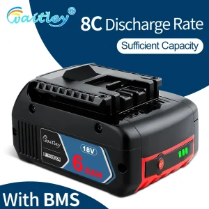 Batteria ricaricabile agli ioni di litio di ricambio da 18V 6,0 ah per elettroutensile Bosch 18Volt BAT609 BAT610 BAT618 17618 25618-01 GSB 6A