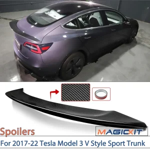 MAGICKIT per il 2017-2022 Tesla Model 3 V Style Sport Trunk coperchio Spoiler ala in fibra di carbonio Look accessori per auto plastica ABS