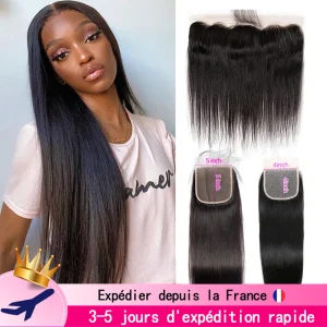 Pre pizzicato 4×4 5×5 chiusura in pizzo trasparente 13×4 frontale in pizzo solo dritto anteriore in pizzo colore naturale capelli umani Remy brasiliani