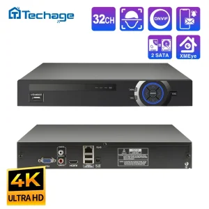 Techage H.265 Ultra HD 4K 8MP 36CH IP NVR Smart AI Supporto Rilevamento viso/uomo/movimento Avviso e-mail Supporto Protocollo Onvif P2P