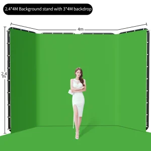 Sfondo portatile con schermo verde Chromakey di grandi dimensioni con supporto per sfondo fotografico Sistema di supporto 240×400 cm Riprese video foto