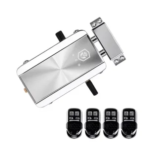 Serratura per porta con telecomando 433 Mhz Serratura intelligente con telecomando Serratura a catenaccio Serratura elettronica senza chiave senza fili 4 telecomando